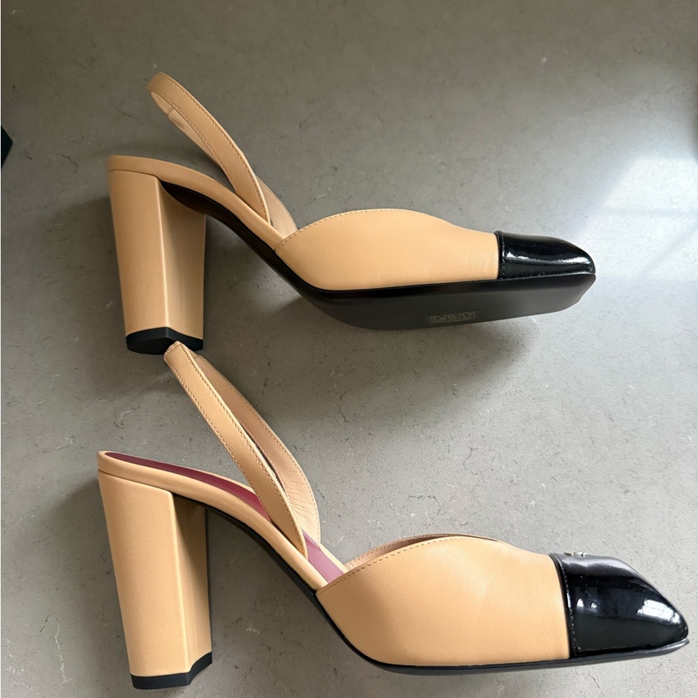 BNWT Chanel 26S Lambskin & Patent Calfskin Beige/Black Slingback Shoes Size 39 - Picture 6 of 11